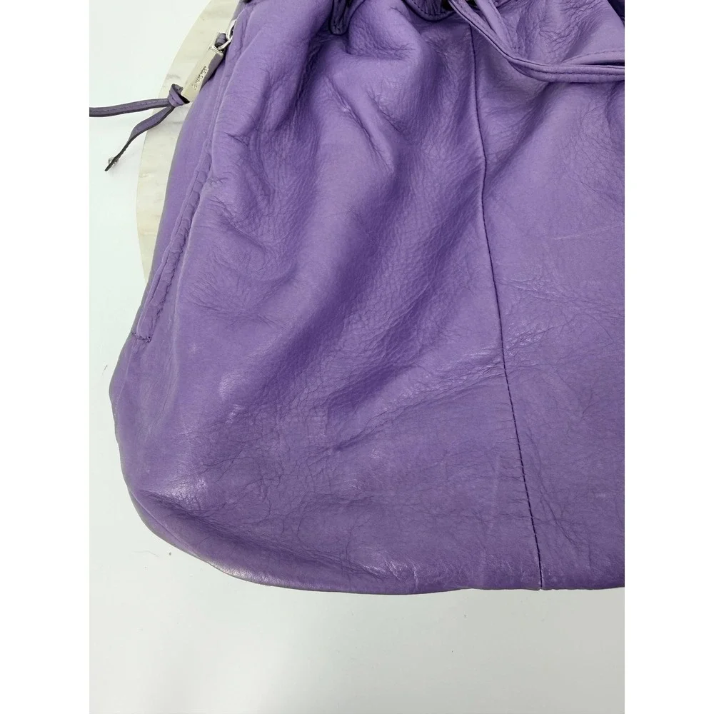 B. Makowsky Purple Leather Tassel Bucket Bag Shoulder Hobo Silver Hardware